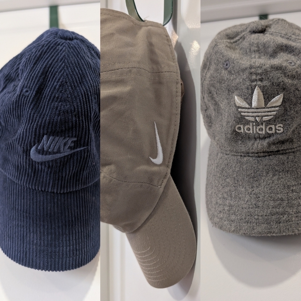 Nike Adidas Mens Hats Lot of 3 Blue Corduroy Beige Gray Wool Cap Active
